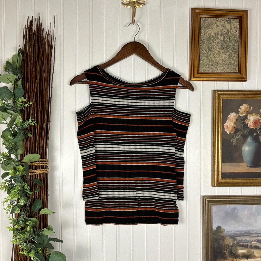 We The Free Top Womens XS Black Multi Excellent Cold Shoulder Ribbed